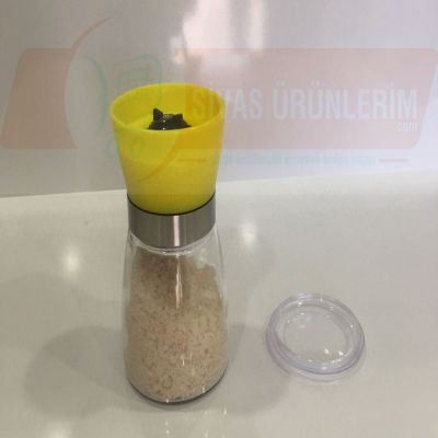 Renkli Başlıklı Cam Değirmen Tuzluk